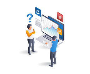 Aufkleber - Computer data analysis business company, infographic illustration 3d flat isometric