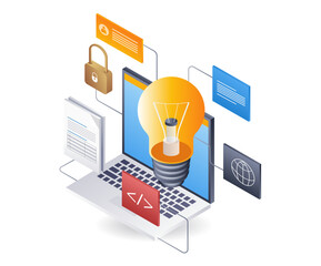 Aufkleber - Computer application web developer idea, infographic 3d illustration flat isometric