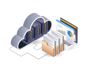 Fototapete - Computer cloud data server, infographic 3d illustration flat isometric