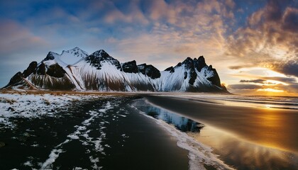 Poster - snowy vestrahorn during sunset