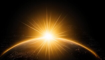 Poster - golden sunlight abstract sun burst digital lens flare on black background for overlay