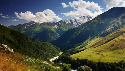 Canvas Print - green mountain valley