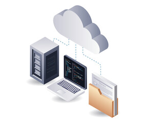Fototapete - Cloud server computer programming language, isometric flat 3d illustration infographic