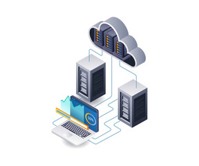 Fototapete - Cloud server data analyst technology infographic 3d illustration flat isometric