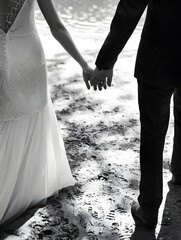 Wall Mural - touching photo of the couple holding hands, signifying the beginning of a new chapter in their lives filled with love and companionship.