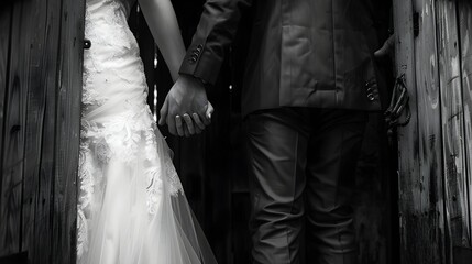 Wall Mural - touching photo of the couple holding hands, signifying the beginning of a new chapter in their lives filled with love and companionship.