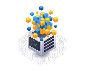 Leinwandbilder - Blockchain server technology isometric flat illustration