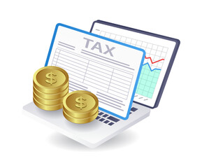 Sticker - Business tax financial analysis data infographics flat isometric 3d illustration