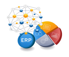 Aufkleber - Business ERP analysis network infographic 3d illustration flat isometric