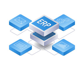 Aufkleber - Business ERP development network infographic 3d illustration flat isometric