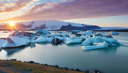 Wall Mural - jokulsarlon glacier lagoon in sunset