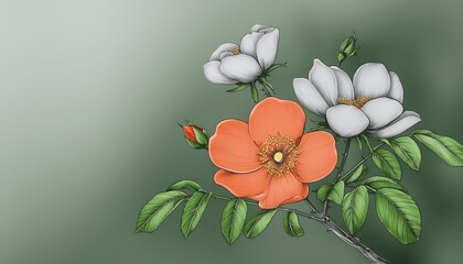 Wall Mural - wild rose flower drawing illustration with line art floral