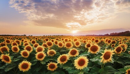 Wall Mural - beautiful sunset over sunflowers field