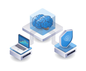 Poster - Artificial intelligence security analysis technology server isometric flat illustration