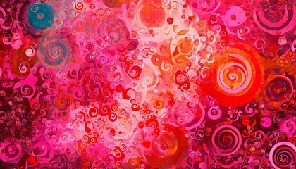 Wall Mural - a colorful cheerful pink and red background with abstract swirls and shapes generative ai