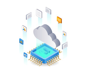 Aufkleber - AI data cloud technology infographics 3d illustration flat isometric