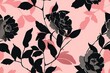 Contemporary floral wallpaper design featuring dark leaves and blossoms on a pink background, suitable for modern interiors.silhouette peonies and leaves pattern, seamless pattern