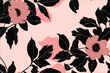 Fashionable botanical print featuring black flowers on pink background, perfect for boutique packaging and fabric design, seamless pattern