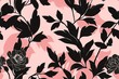 Sophisticated black  floral illustration on a pink background, ideal for elegant greeting cards and invitations, black floral design in the style of simple shapes, seamless pattern