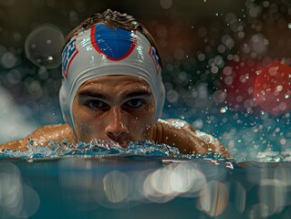 A man professional swimmer, sportsman in swimming pool