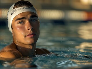 A man professional swimmer, sportsman in swimming pool