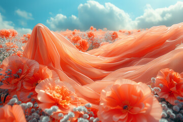 Wall Mural - A vibrant floral-print sundress, flowing and airy for summer days. Concept of feminine fashion. Generative Ai.