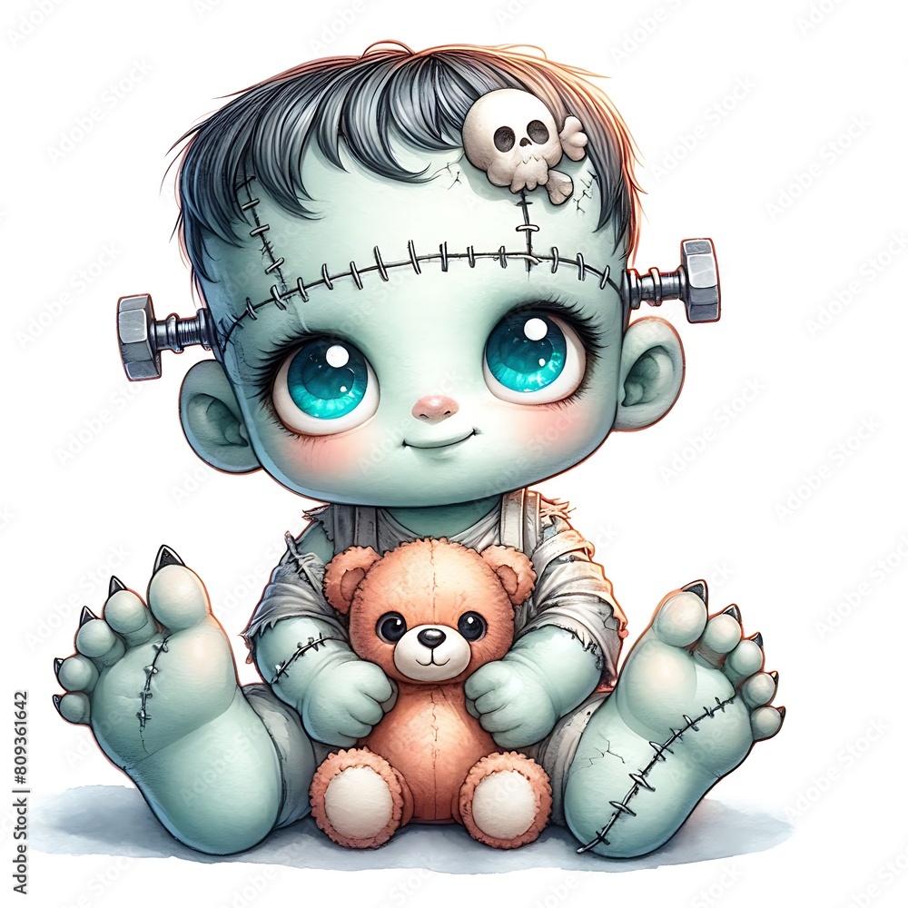 cute frankenstein vector illustration in watercolor style Stock ...