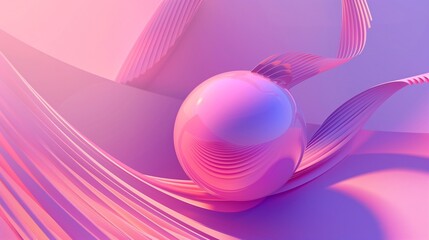 Wall Mural - Abstract 3d illustration of pink sphere changing geometric shapes and curving in endless loop of lines with violet shadows against gradient background