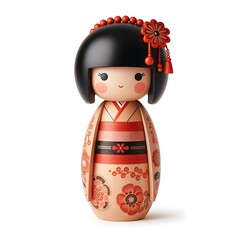 Japanese Kimmidoll Nobuko maxi kokeshi wooden doll isolated on white background