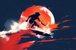 Drawing of a surfer on a top of a wave