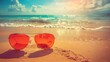 A pair of sunglasses resting on a sunny beach, capturing the vibrant essence of summer and the gentle movements of ocean waves