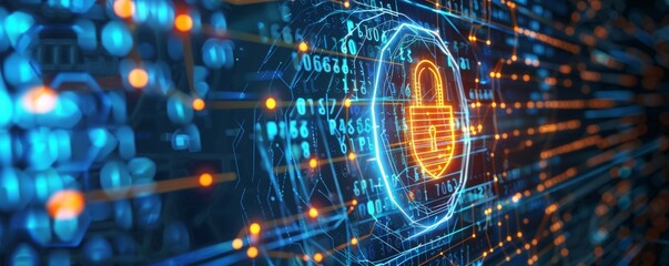 Futuristic cybersecurity concept with digital lock