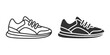 Flat Vector Linear Male and Female Shoes Icon Set Isolated. Sneakers, Footwear Color Symbol Set, Design Template, Clipart. Vector Illustration