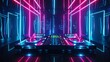 © Jenjira - Create a seamless loop of a 3D animation of a DJ turntable setup in a nightclub with glowing neon lights