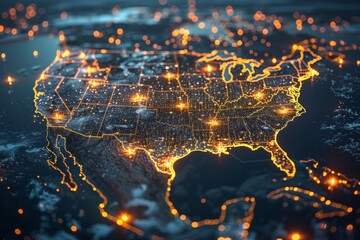 Wall Mural - a map of the united states with a glowing outline
