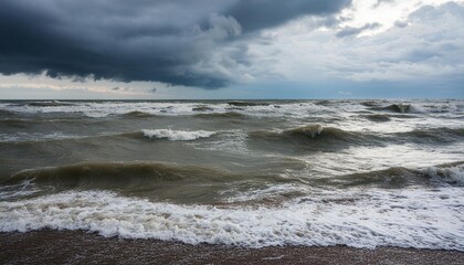 Wall Mural - dark stormy sea with dark dramatic cloud in the sky