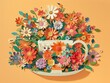 A papercut design of a teacup and saucer overflowing with colorful blooms, symbolizing a warm and loving mothers embrace