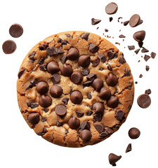 Wall Mural - a chocolate chip cookie surrounded by chocolate chips on a white surface, transparent background png