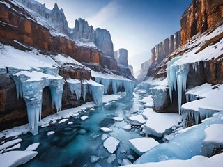 Sticker - beautiful view of the mountains with ice river