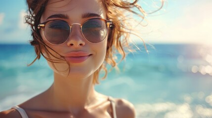 Vintage Pastels: Lady Admiring Ocean View in Sunglasses