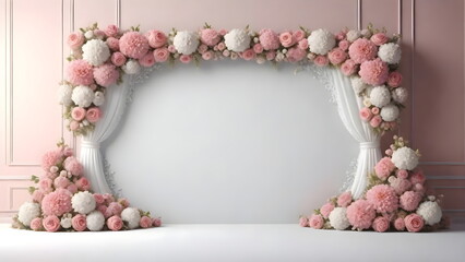 Wall Mural - Wedding decoration with flowers arch on white backdrop