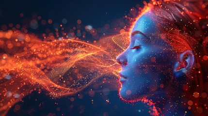 Wall Mural - visualization of big data flows from a digital human head. information sci-fi and aesthetic design. 