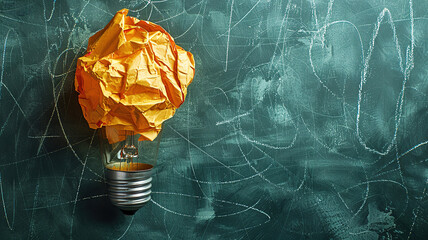 Beautiful Education concept image, Creative idea and innovation, Crumpled paper as light bulb