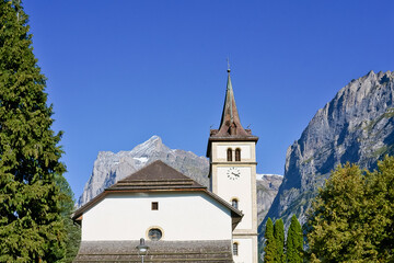 Wall Mural - Reformed church Grindelwald Switzerland 