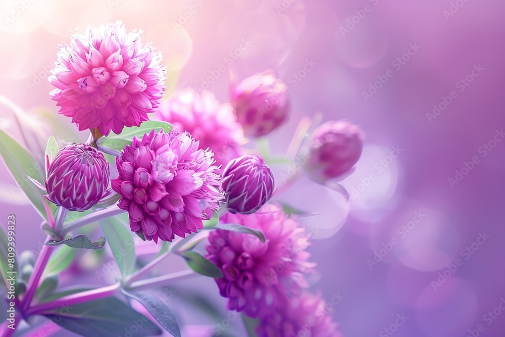 Globe Amaranth, serene violet background, magazine cover, soft ...