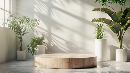 Wall Mural - Bamboo wood podium promoting sustainability and eco-friendly living