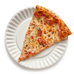 Wall Mural - there is a slice of pizza on a paper plate on a white table