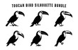 Toucan Birds Silhouettes clipart bundle, Toucan Bird Silhouette black vector art Set