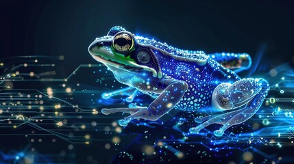 Wall Mural - Big data visualization. A digital frog in flow information. Information aesthetic design. Generative AI