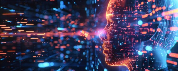 Wall Mural - digital human face with futuristic data streams